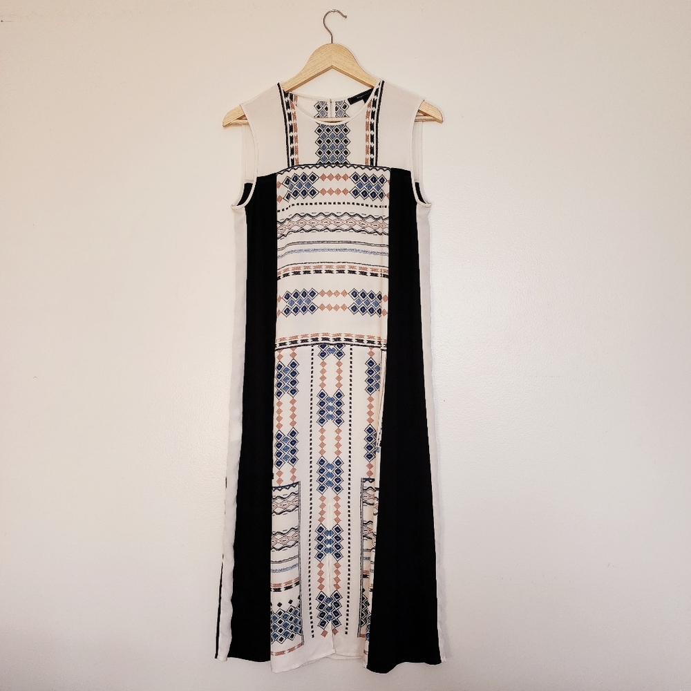BCBGMaxazria Calf- Length Sheer Geometric Print Dress Size Small
